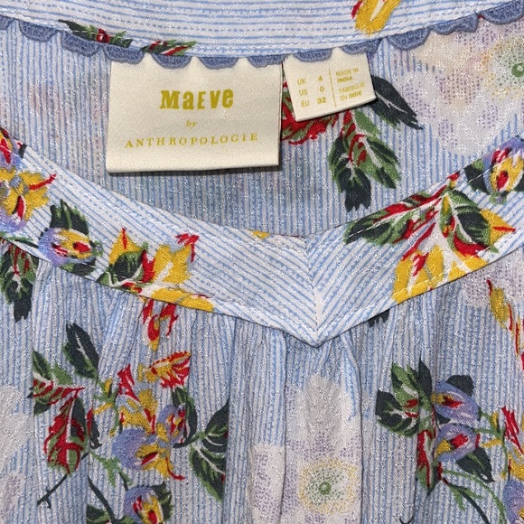 Anthropologie Maeve Blue Striped Floral Print Blouse - Women’s Size 0 - Picture 8 of 10